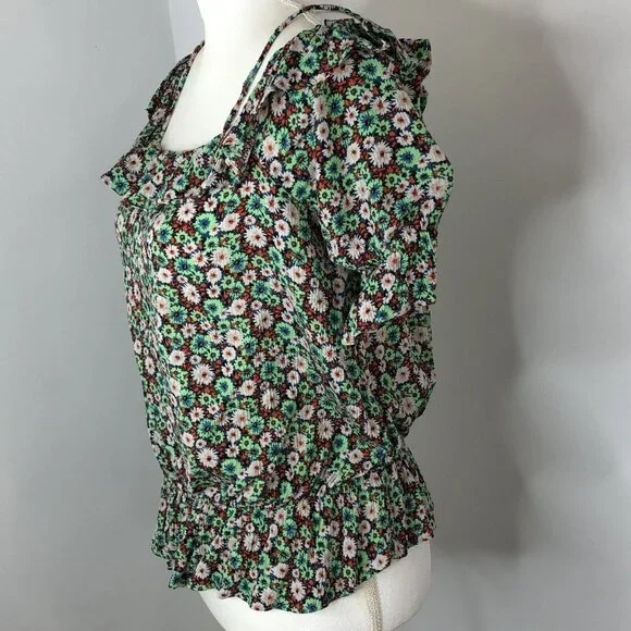 Zara Womens Top Size Medium Floral Print Shoulder Straps Elastic At Waist - Picture 4 of 10